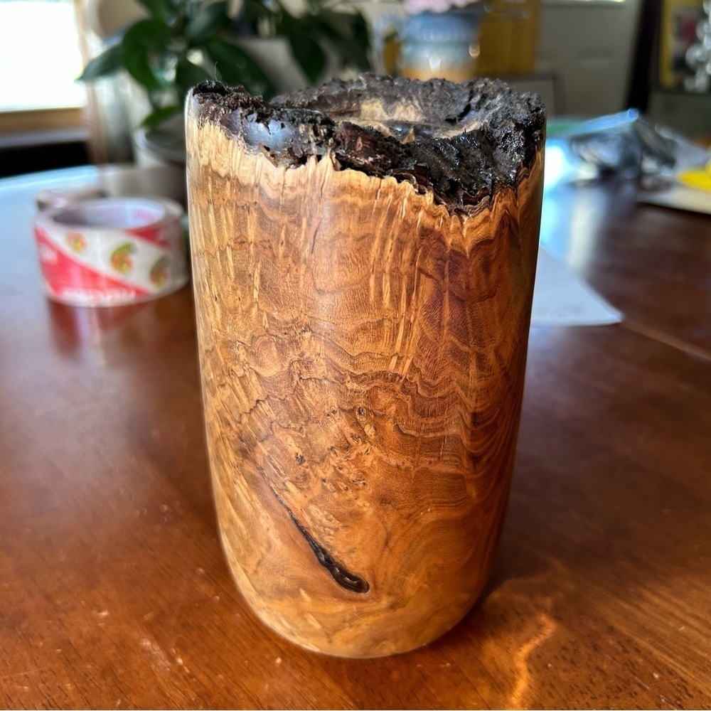 Candle Holder of Hand Turned Inlaid Olive Wood - Picture 4 of 5